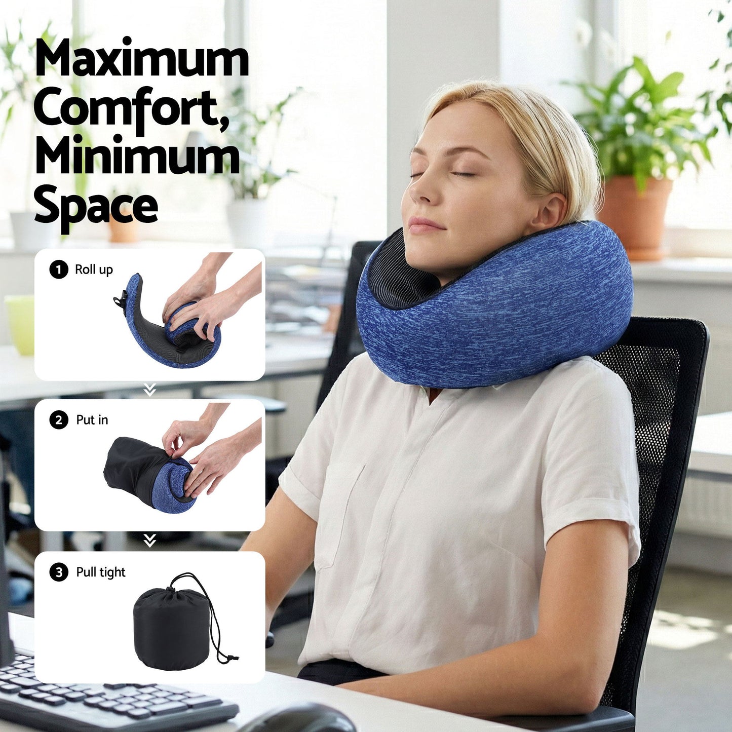 Travel Pillow Washable Cover with Storage Bag - Blue