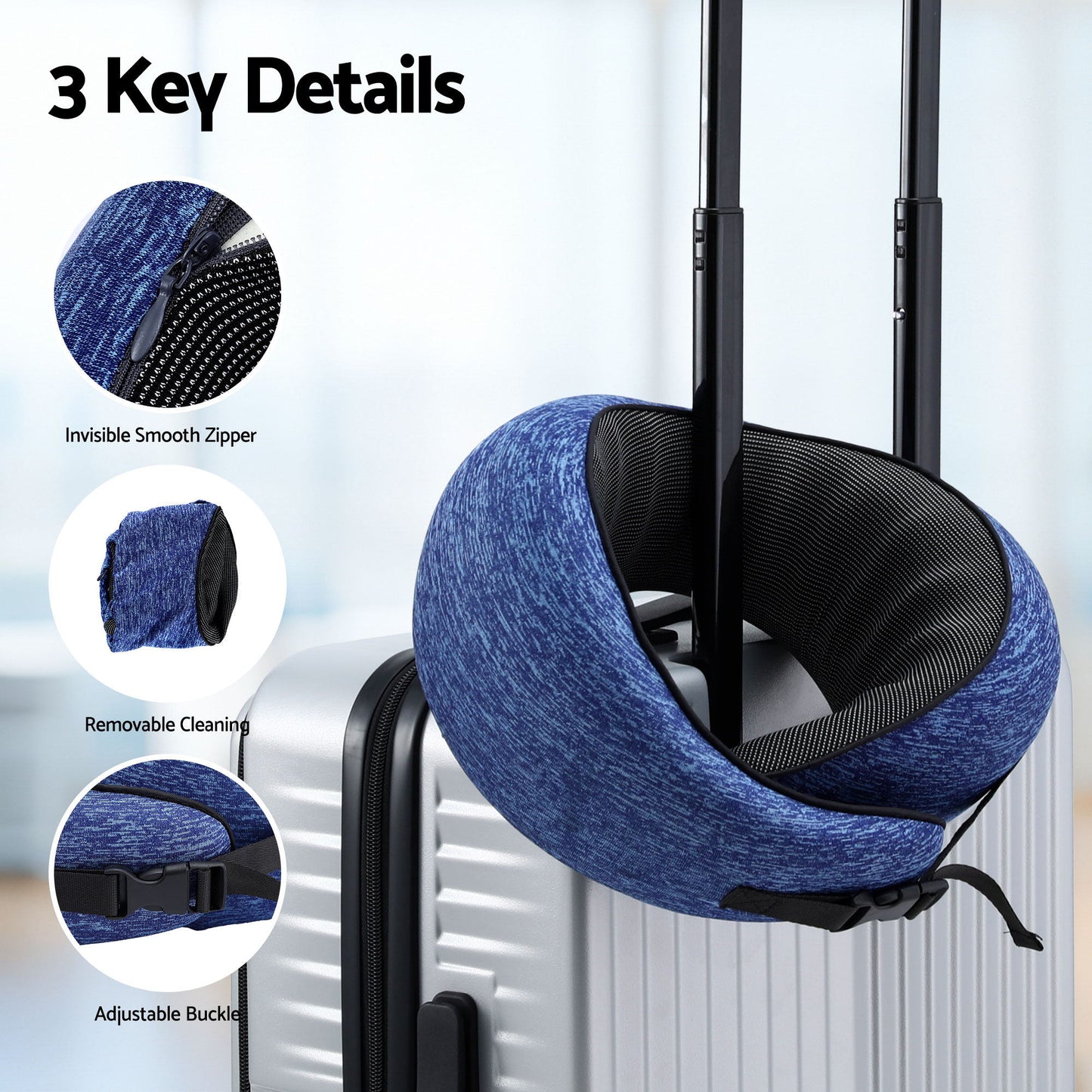 Travel Pillow Washable Cover with Storage Bag - Blue
