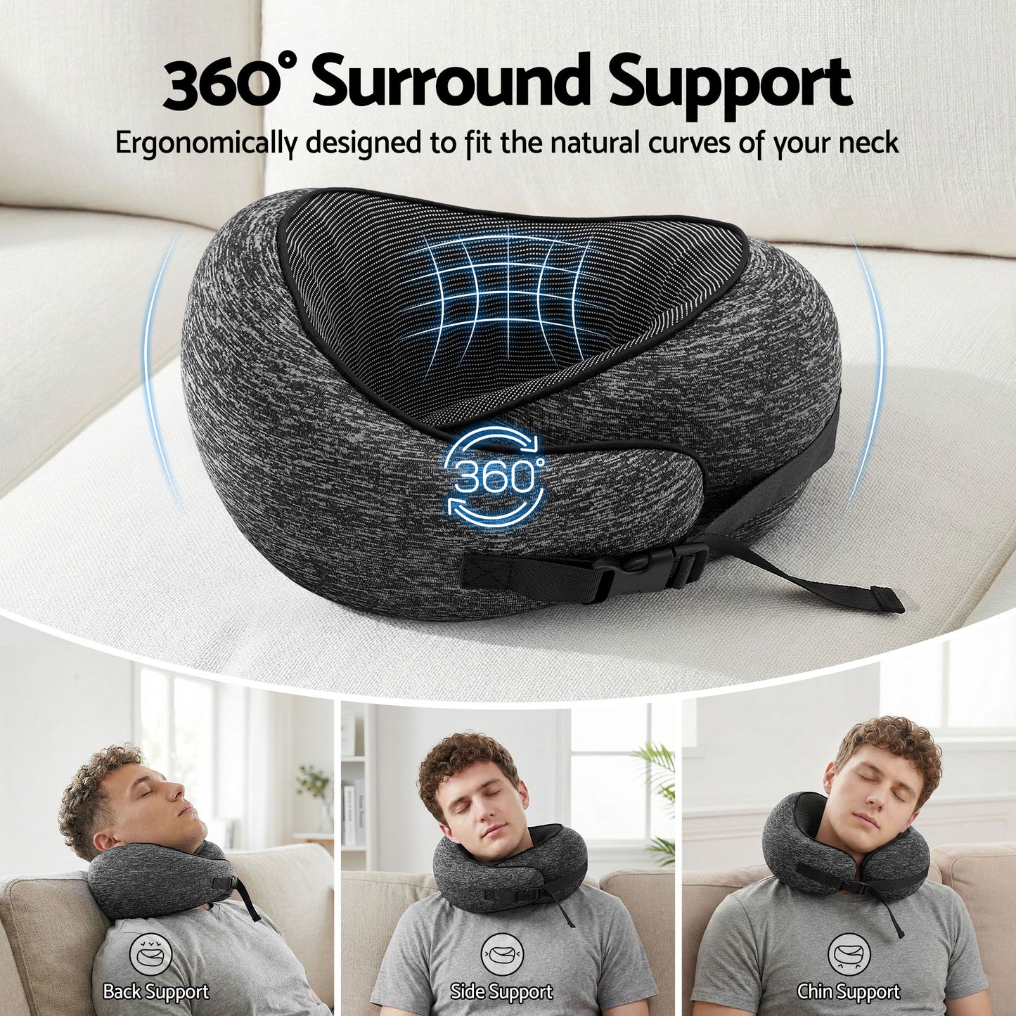 Travel Pillow Soft & Washable Cover with Storage Bag - Dark Grey