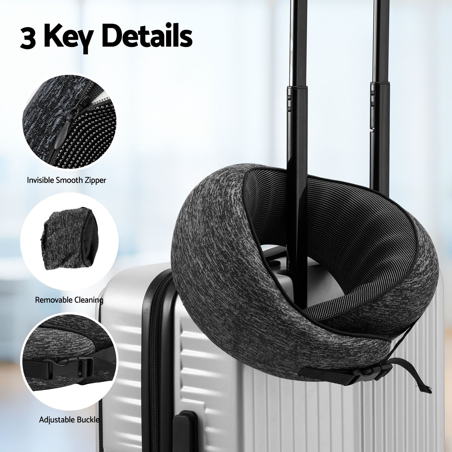 Travel Pillow Soft & Washable Cover with Storage Bag - Dark Grey