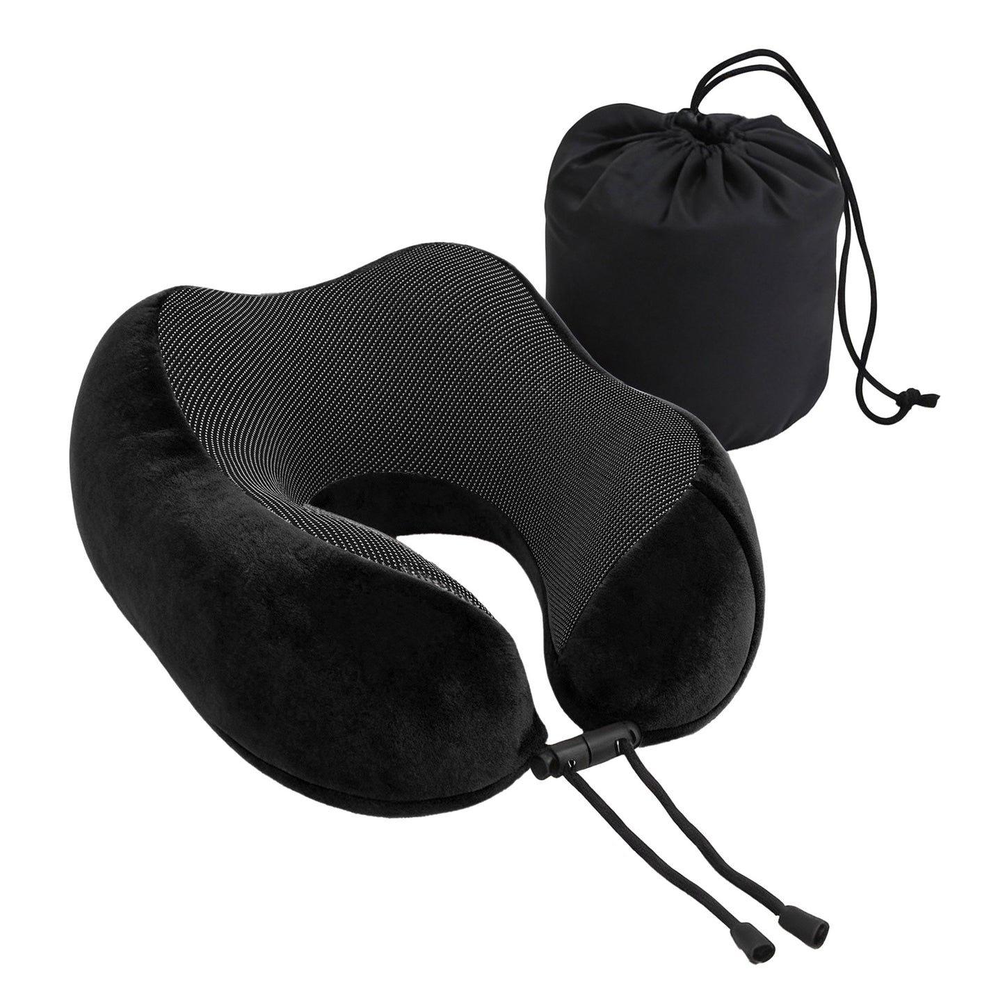 Travel Pillow Soft & Washable Cover with Storage Bag - Black