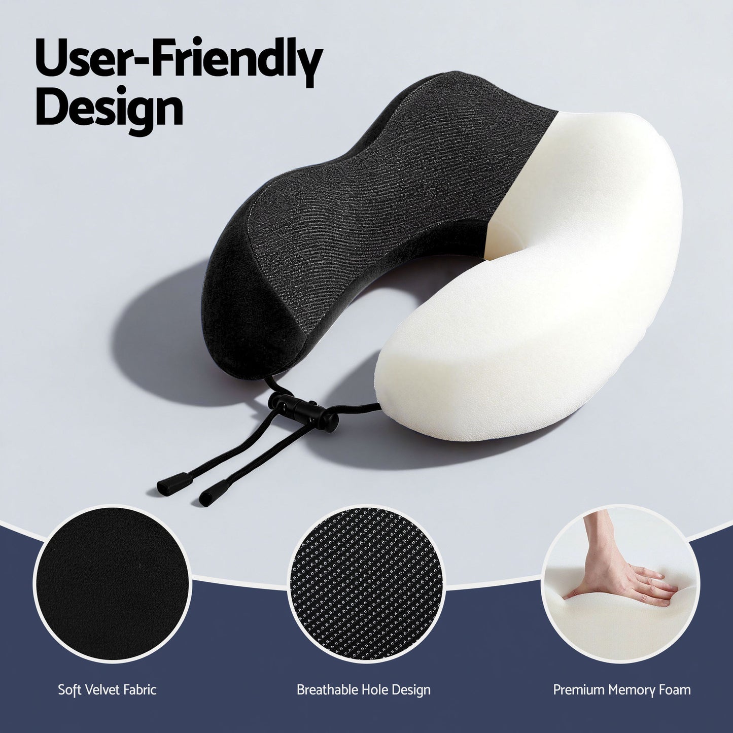 Travel Pillow Soft & Washable Cover with Storage Bag - Black