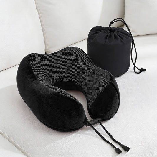 Travel Pillow Soft & Washable Cover with Storage Bag - Black