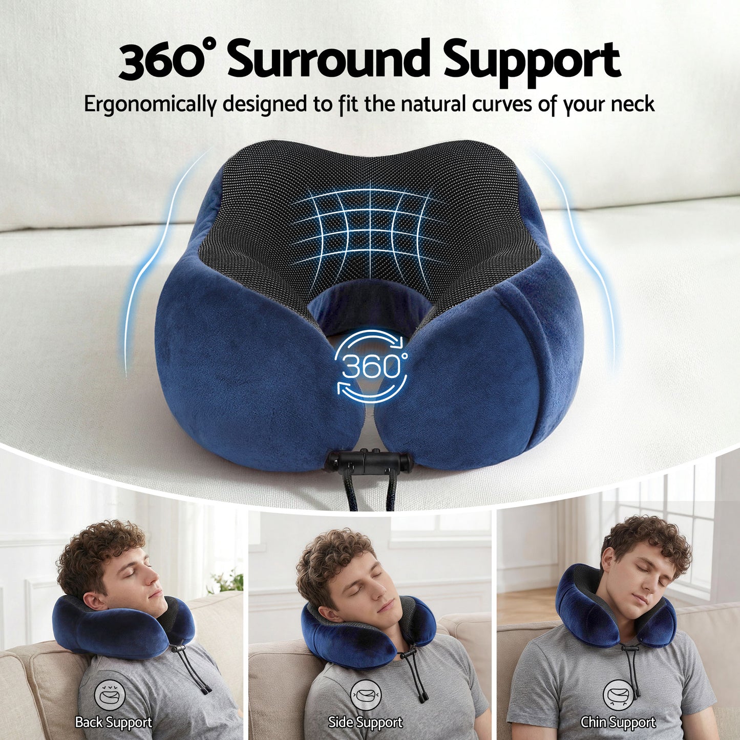 Travel Pillow Soft & Washable Cover with Storage Bag - Blue