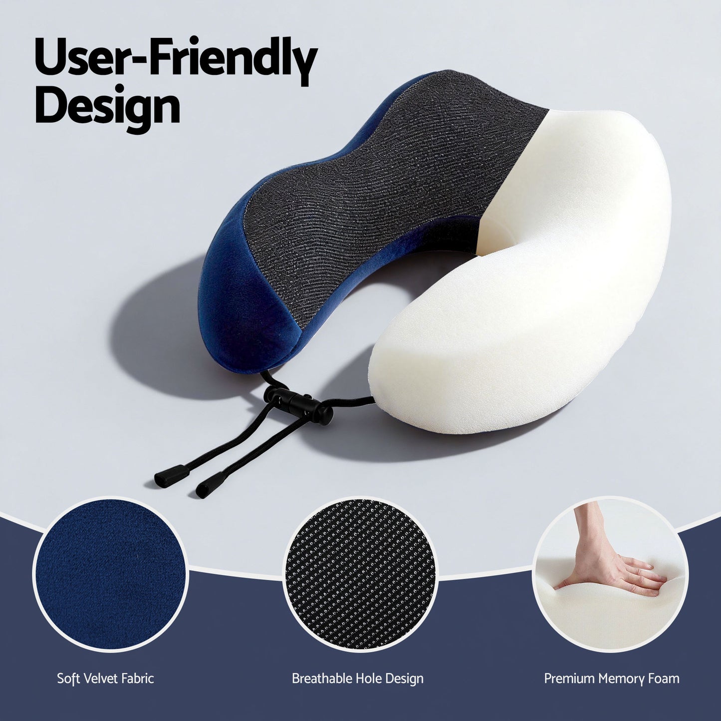 Travel Pillow Soft & Washable Cover with Storage Bag - Blue