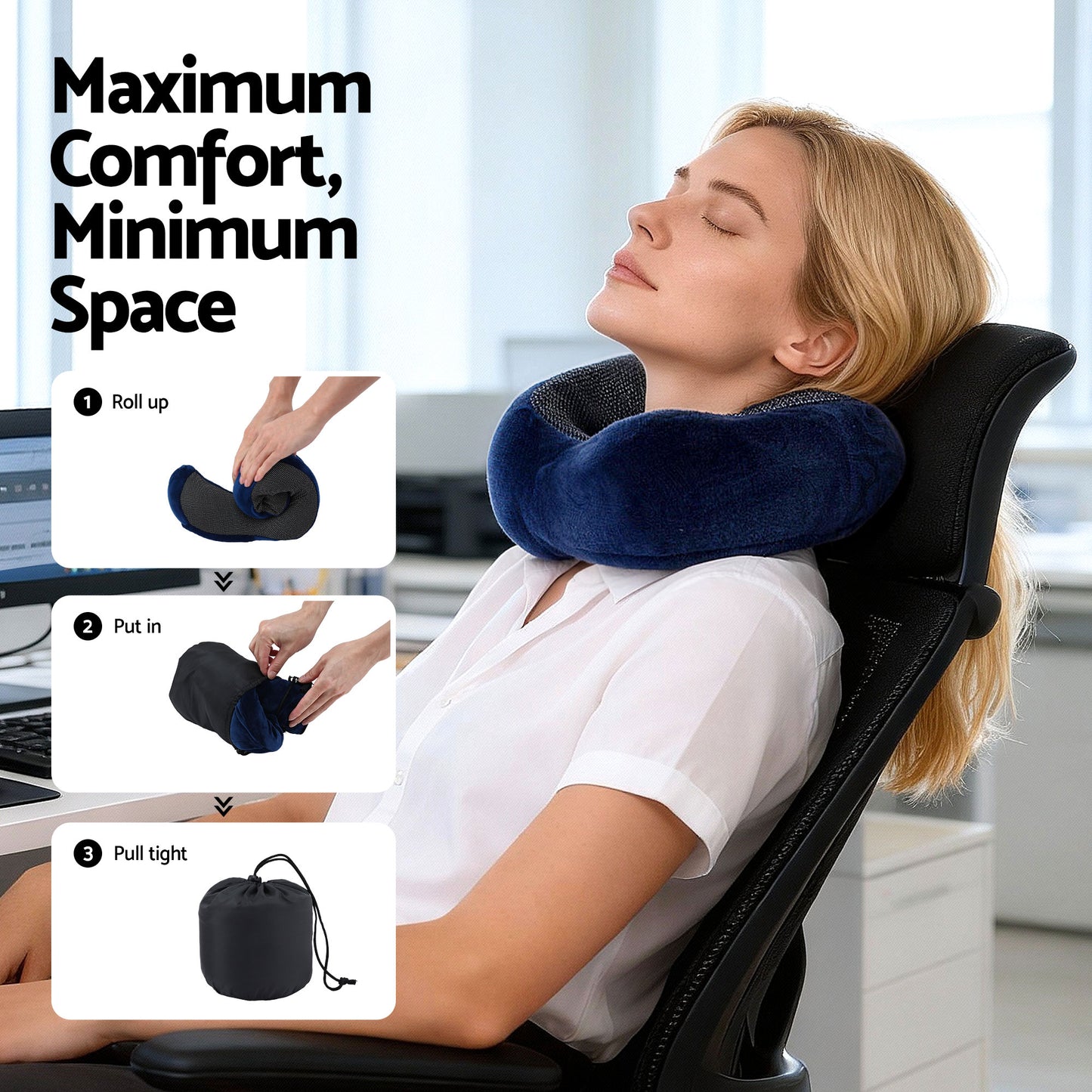Travel Pillow Soft & Washable Cover with Storage Bag - Blue