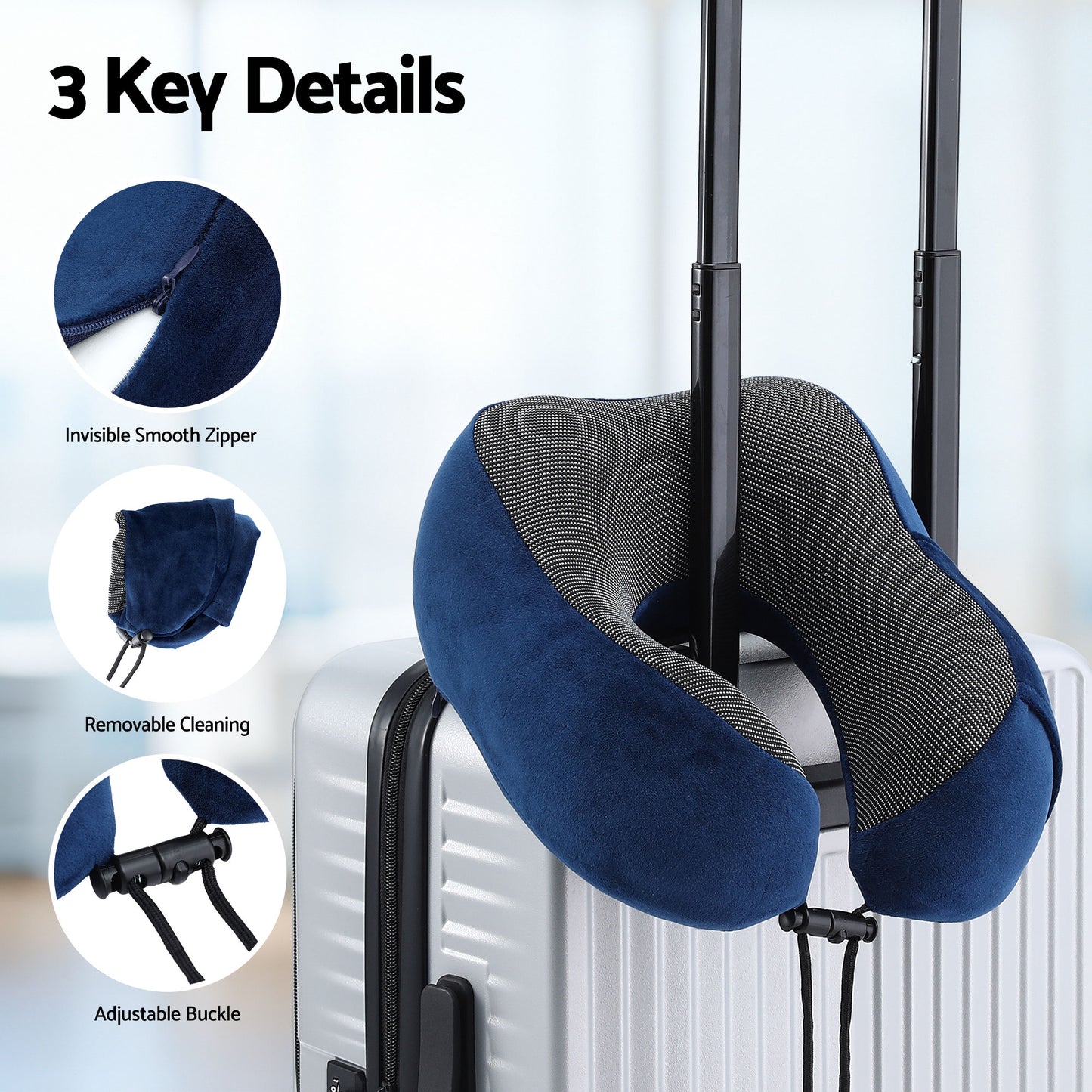 Travel Pillow Soft & Washable Cover with Storage Bag - Blue