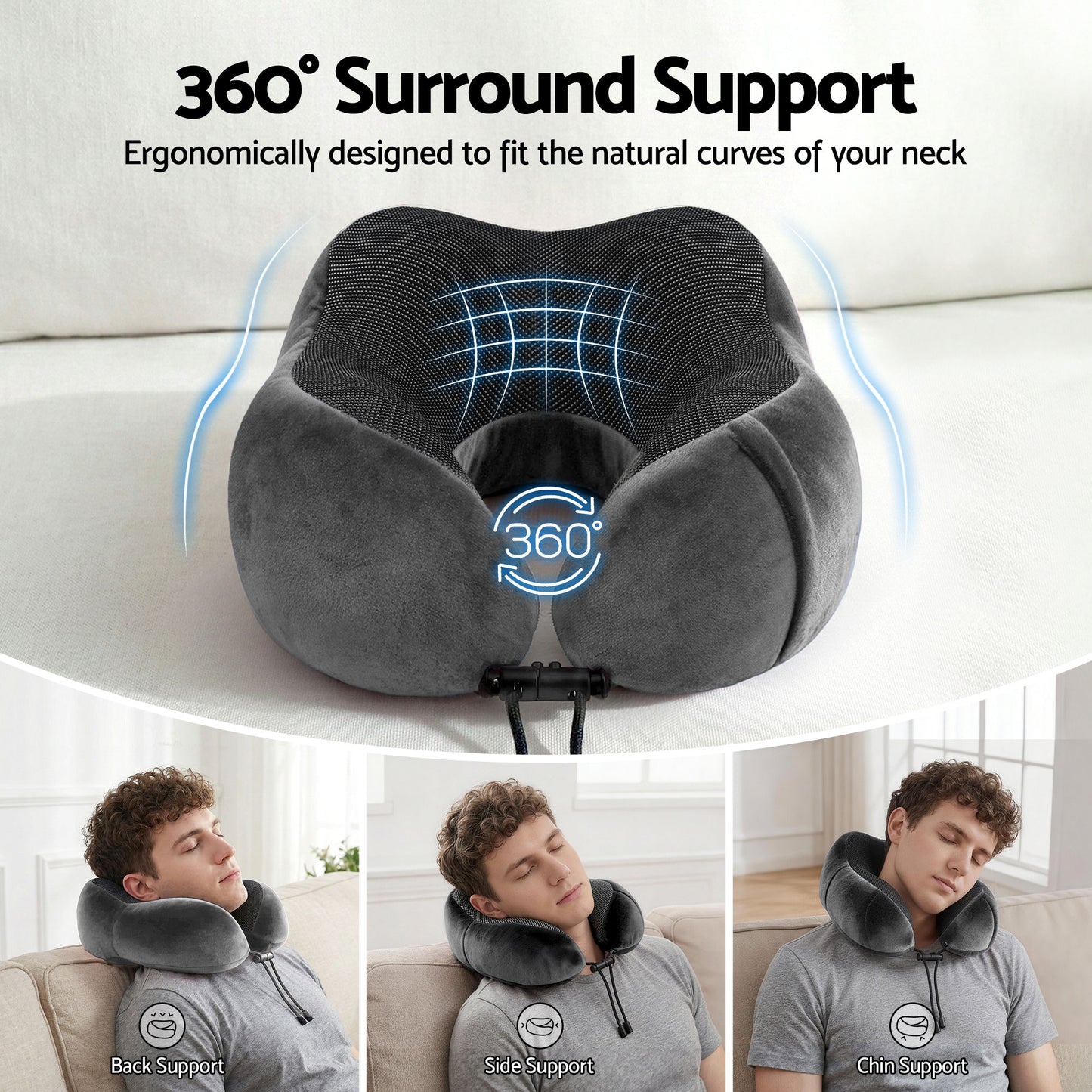 Travel Pillow Soft & Washable Cover with Storage Bag - Grey