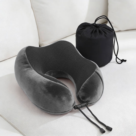 Travel Pillow Soft & Washable Cover with Storage Bag - Grey