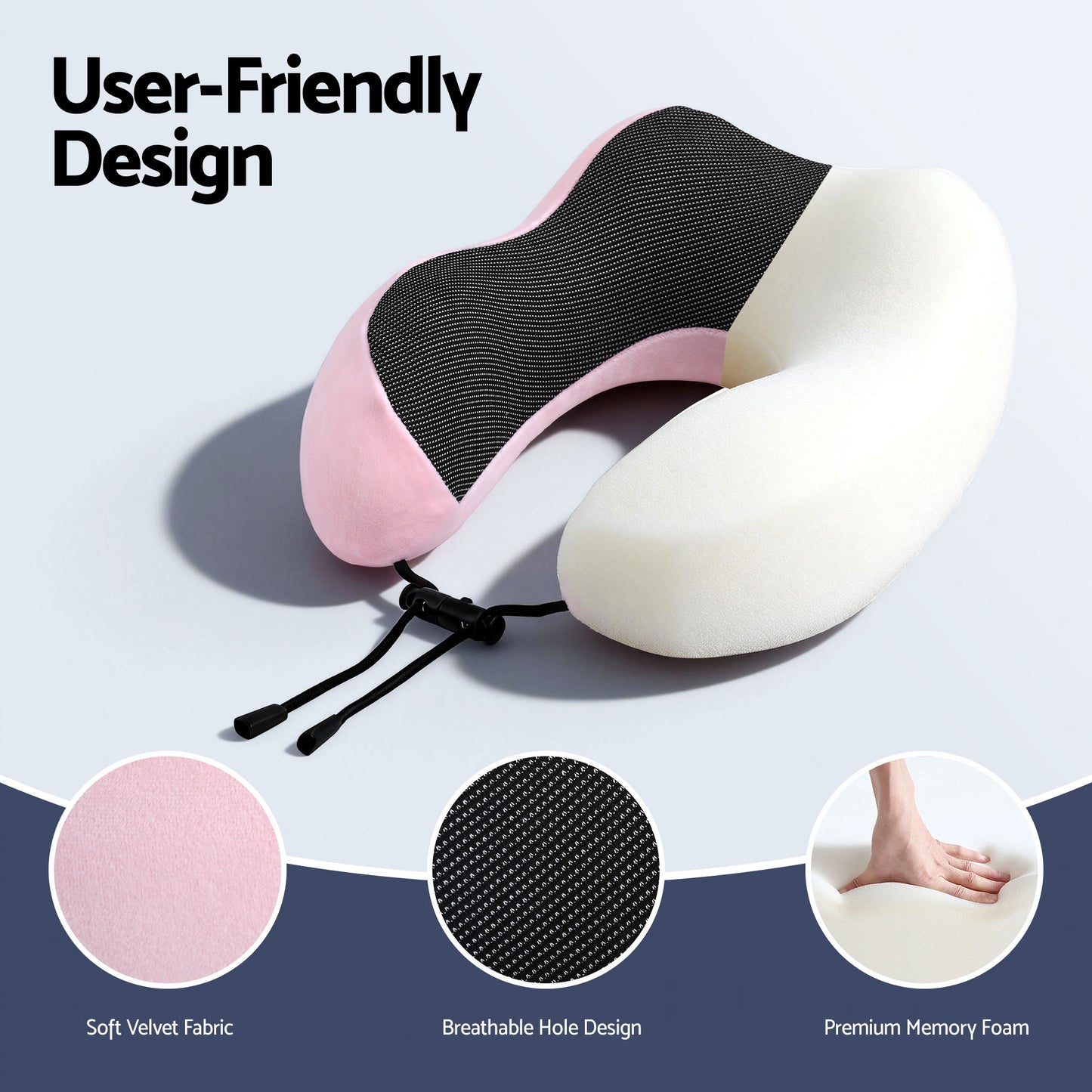 Travel Pillow Soft & Washable Cover with Storage Bag - Pink