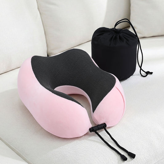 Travel Pillow Soft & Washable Cover with Storage Bag - Pink