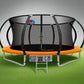 14ft Trampoline Round Trampolines With Basketball Hoop Kids Present Gift Enclosure Safety Net Pad Outdoor Orange