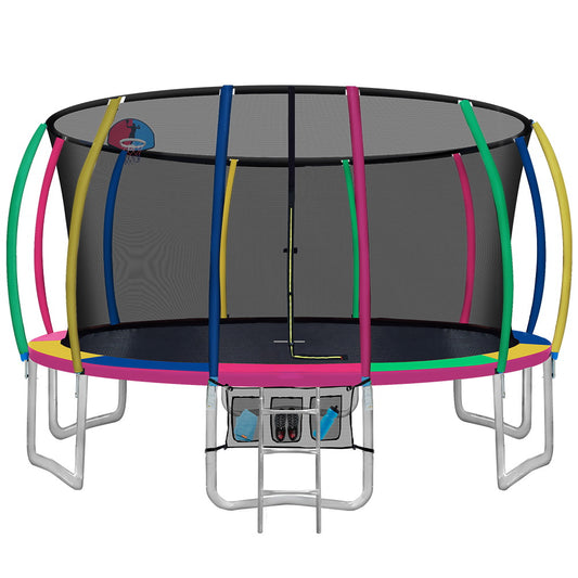 16ft Trampoline Round Trampolines With Basketball Hoop Kids Present Gift Enclosure Safety Net Pad Outdoor Multi-coloured