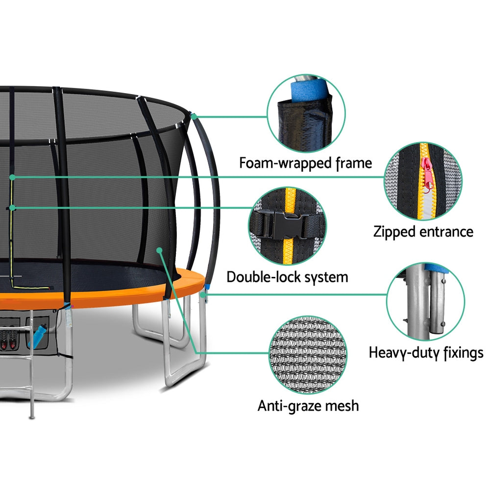 Everfit Trampoline for Kids 16FT with Ladder Enclosure Safety Net Rebounder Orange
