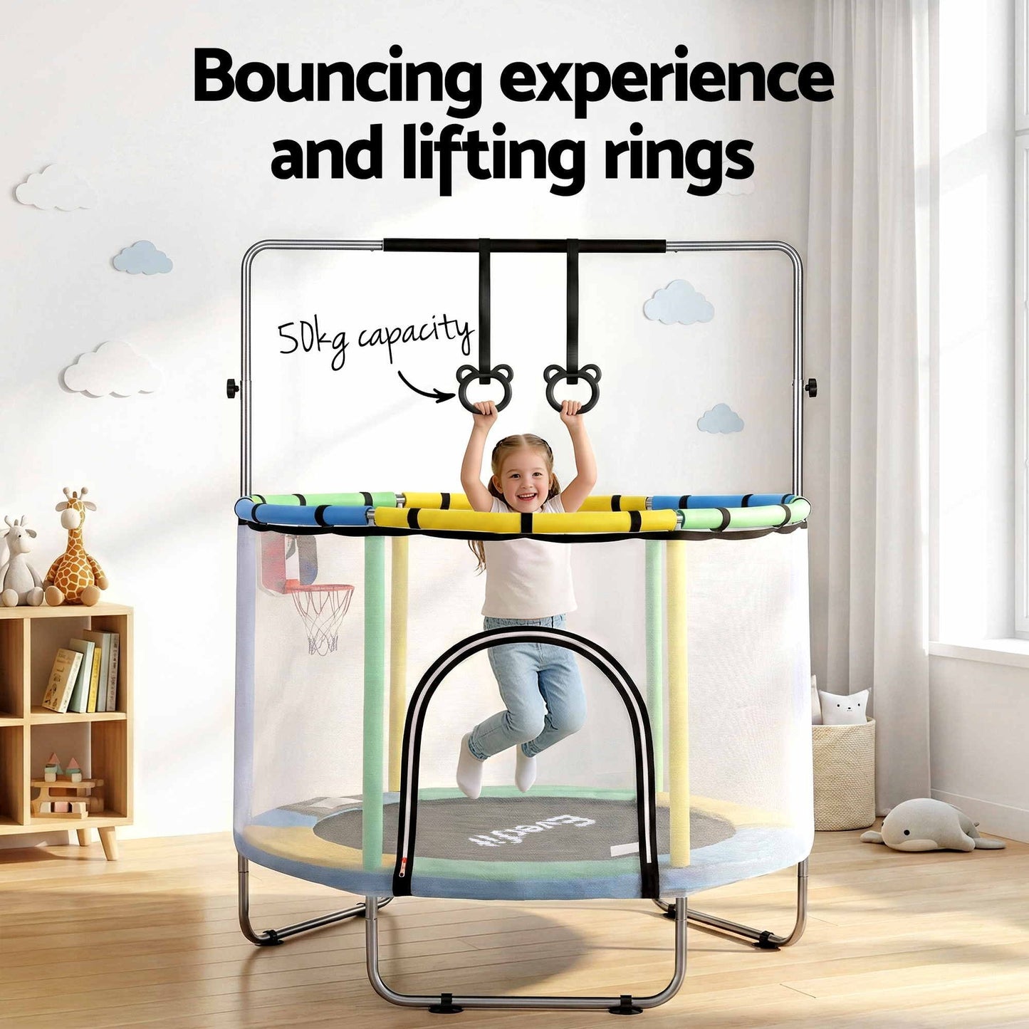 Everfit 55inch Trampoline Kids Rebounder with Basketball Set Sandbag Boxing Game