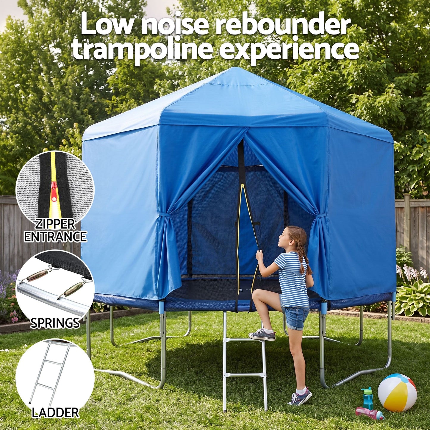Everfit 12FT Kids Trampoline with Blue Tent Cover Ladder Rebounder Outdoor Toys
