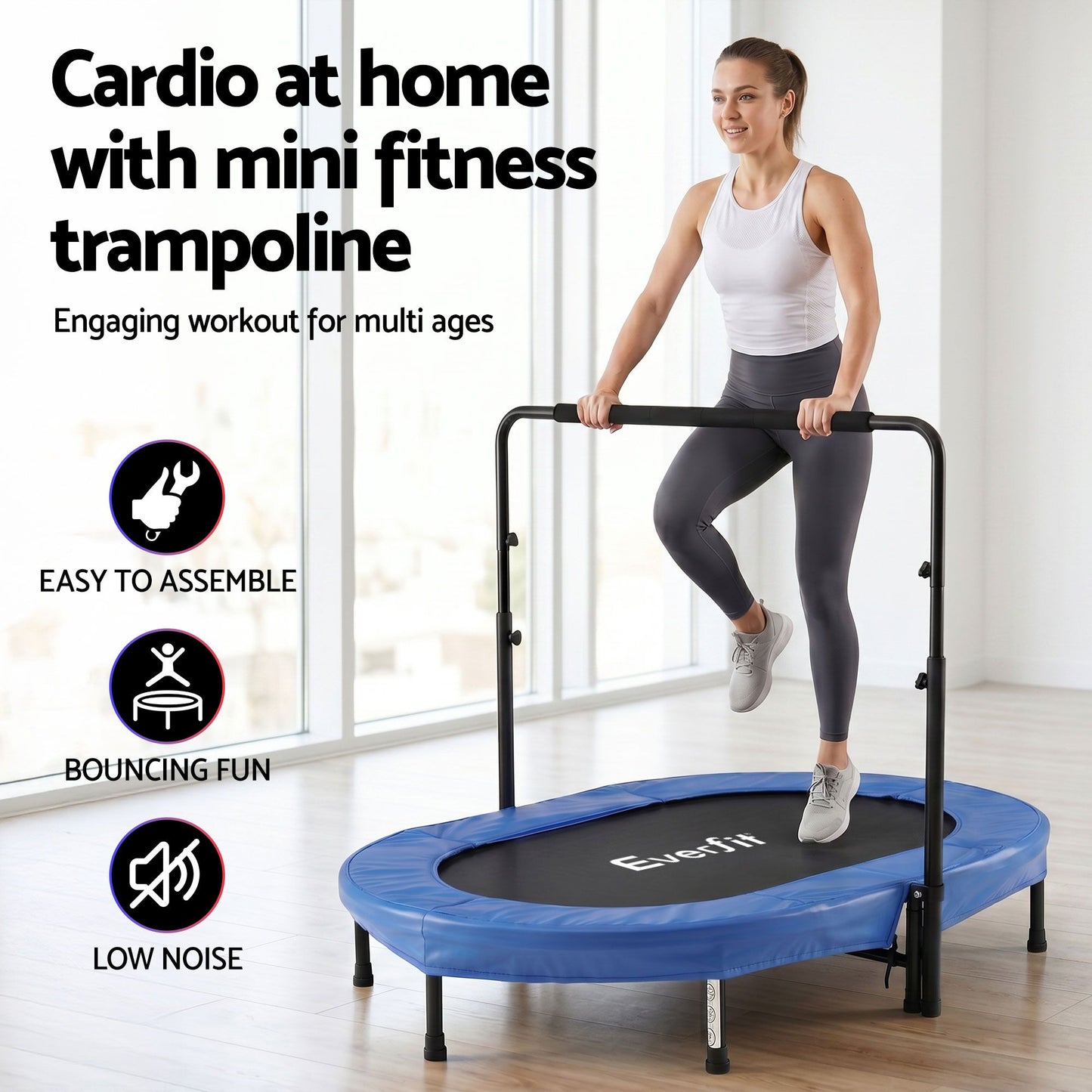 Everfit 56-Inch Foldable Fitness Trampoline Indoor Rebounder Adjustable Handrail