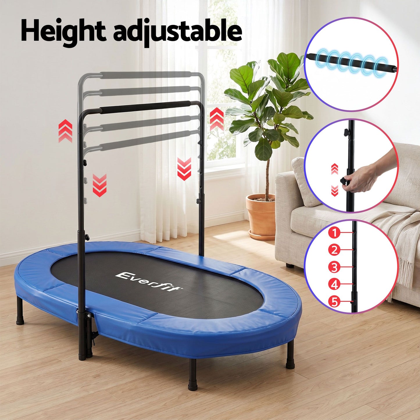 Everfit 56-Inch Foldable Fitness Trampoline Indoor Rebounder Adjustable Handrail