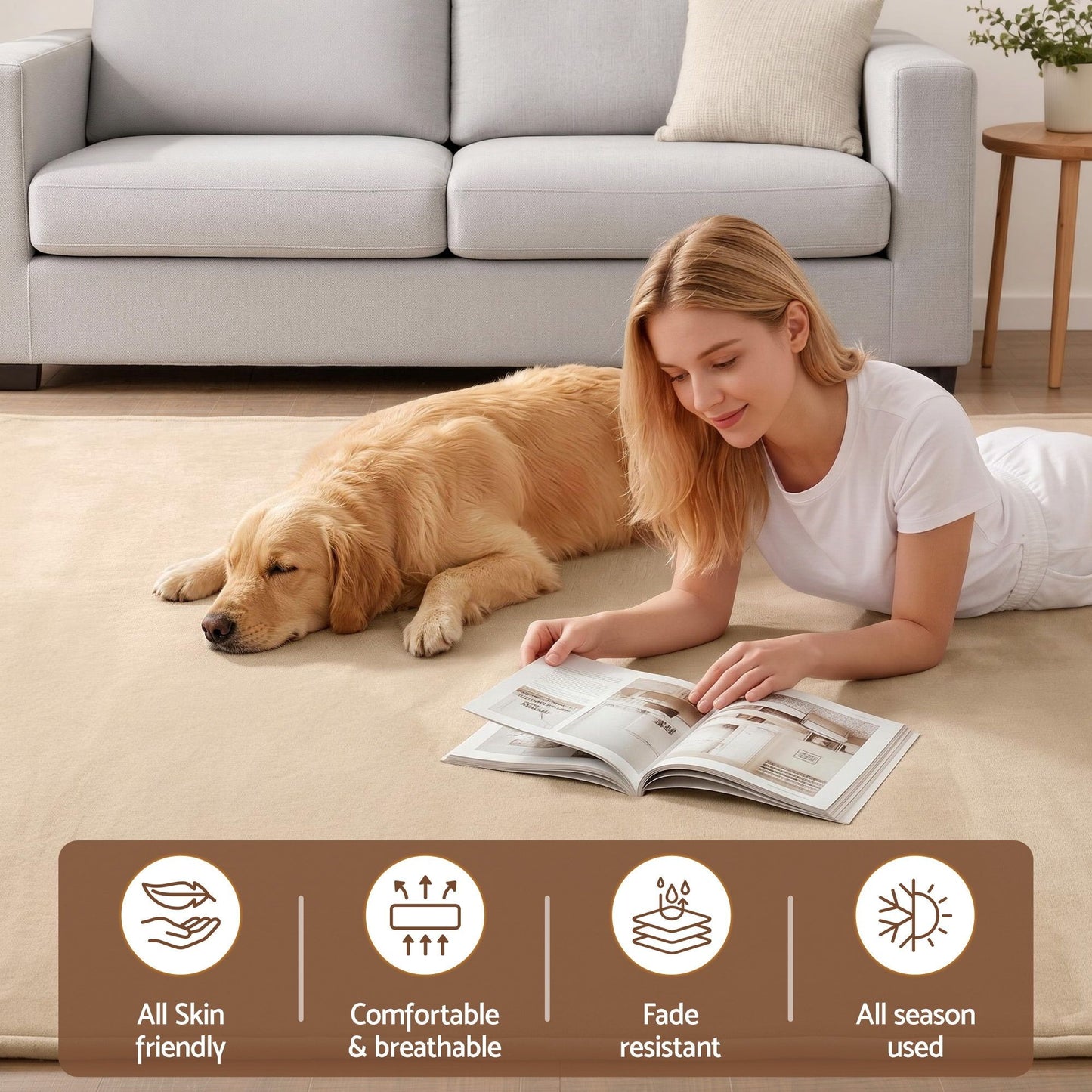 Libor 200x200cm 200x200cm Tatami Mat Floor Mattress 3cm Thick Futon Mattresses Mellow Mat Rugs Living Room Beige Beige