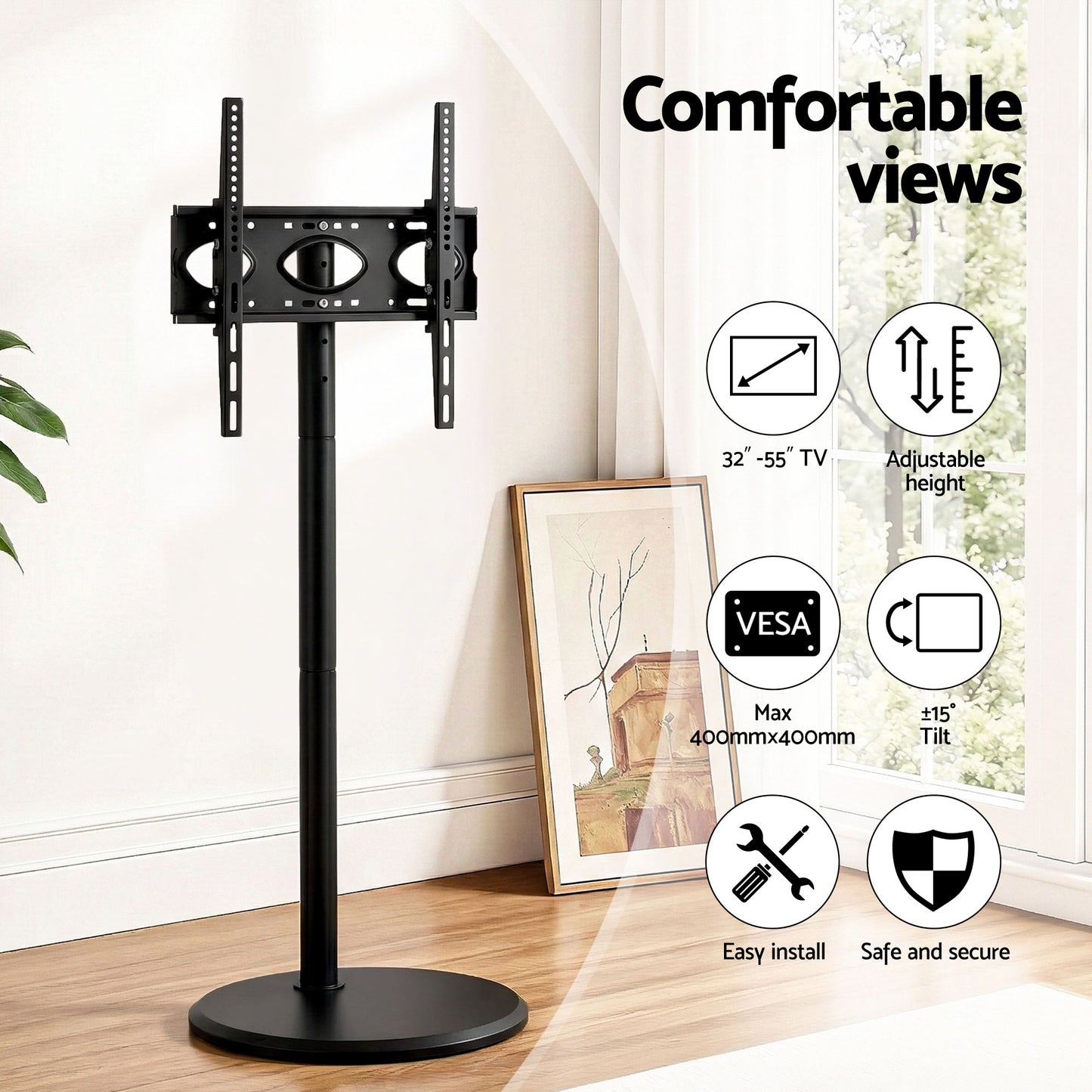 32-55 Inch Mobile TV Stand with Wheels Height & Tilt Adjustable Floor Mount