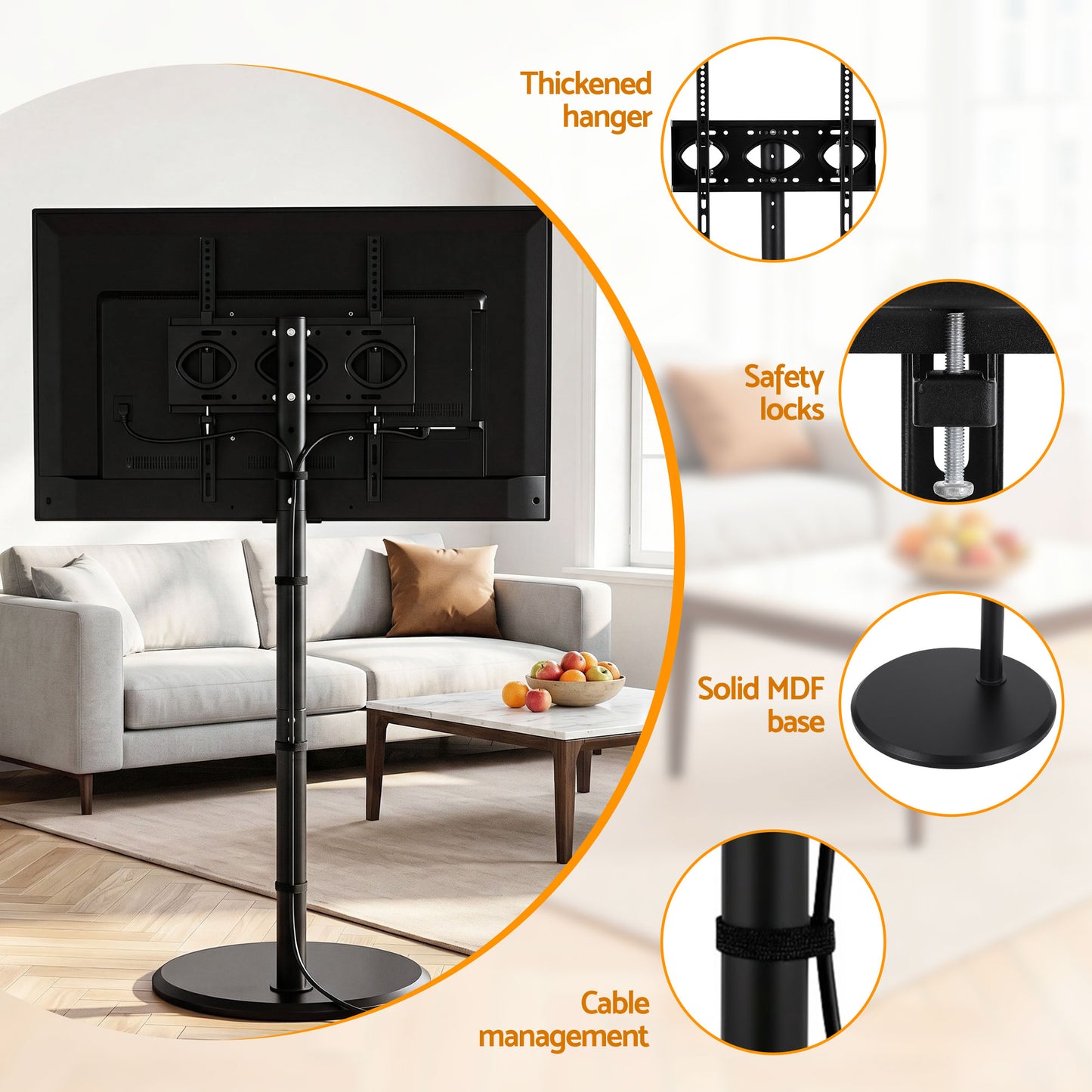 32-55 Inch Mobile TV Stand with Wheels Height & Tilt Adjustable Floor Mount