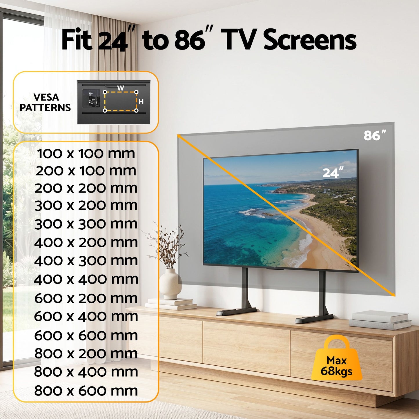 Universal TV Stand for 24-86 inch TVs LED Screen Table Top Desktop Mount