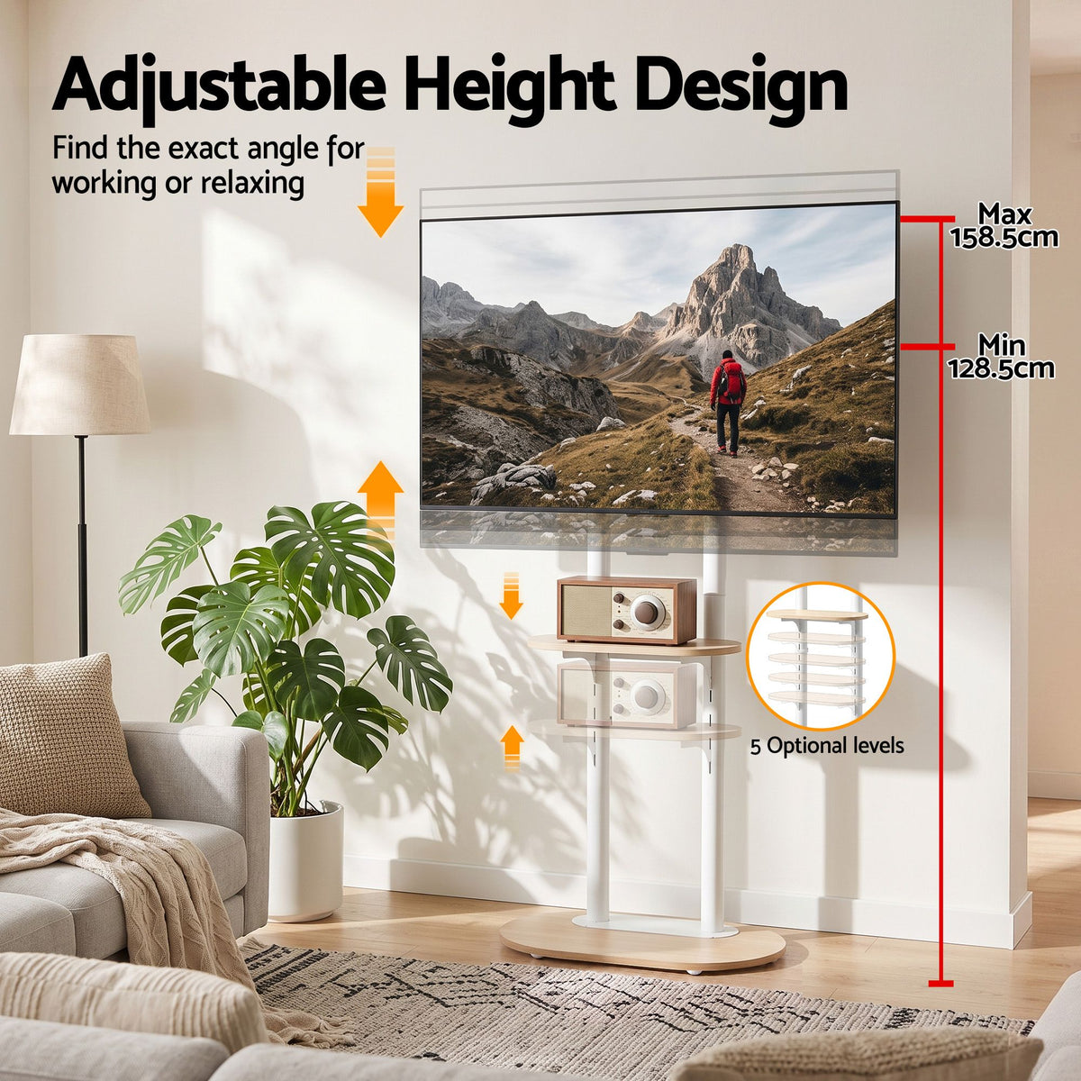 Mobile TV Floor Stand 40-75" Bracket Universal Adjustable Shelves Wheels