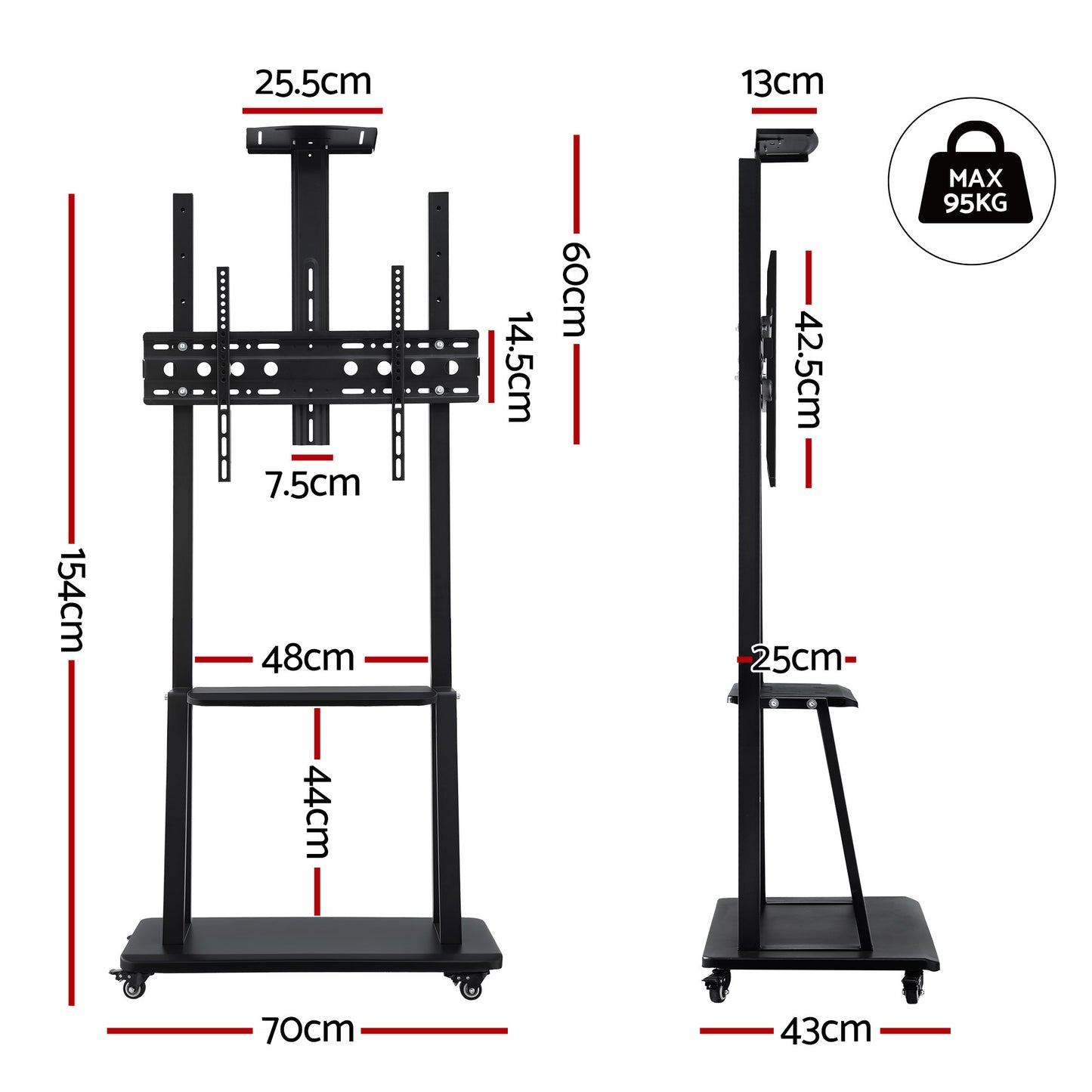 TV Stand 32-70" Universal Mobile Adjustable Height TV Stand with Wheels