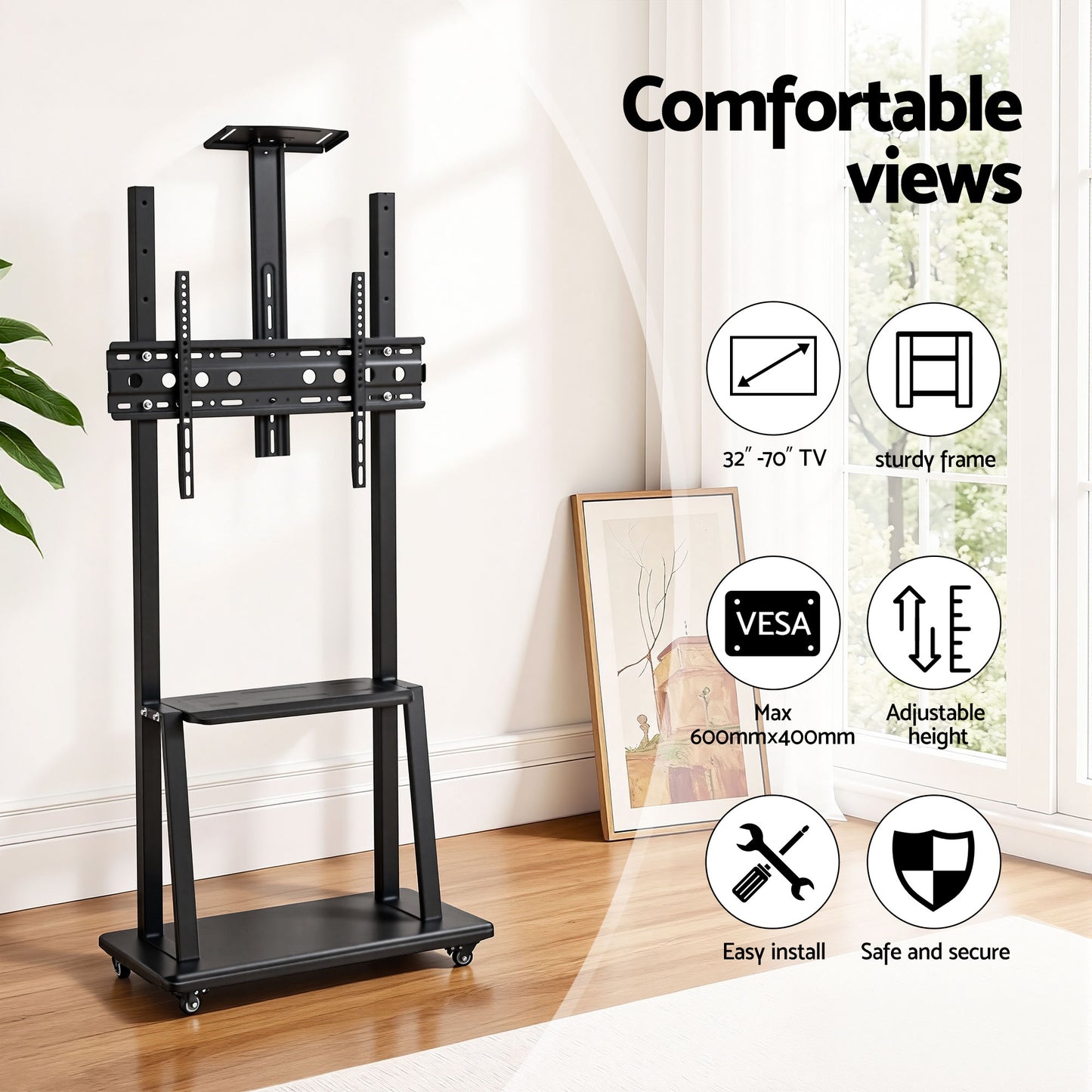 TV Stand 32-70" Universal Mobile Adjustable Height TV Stand with Wheels