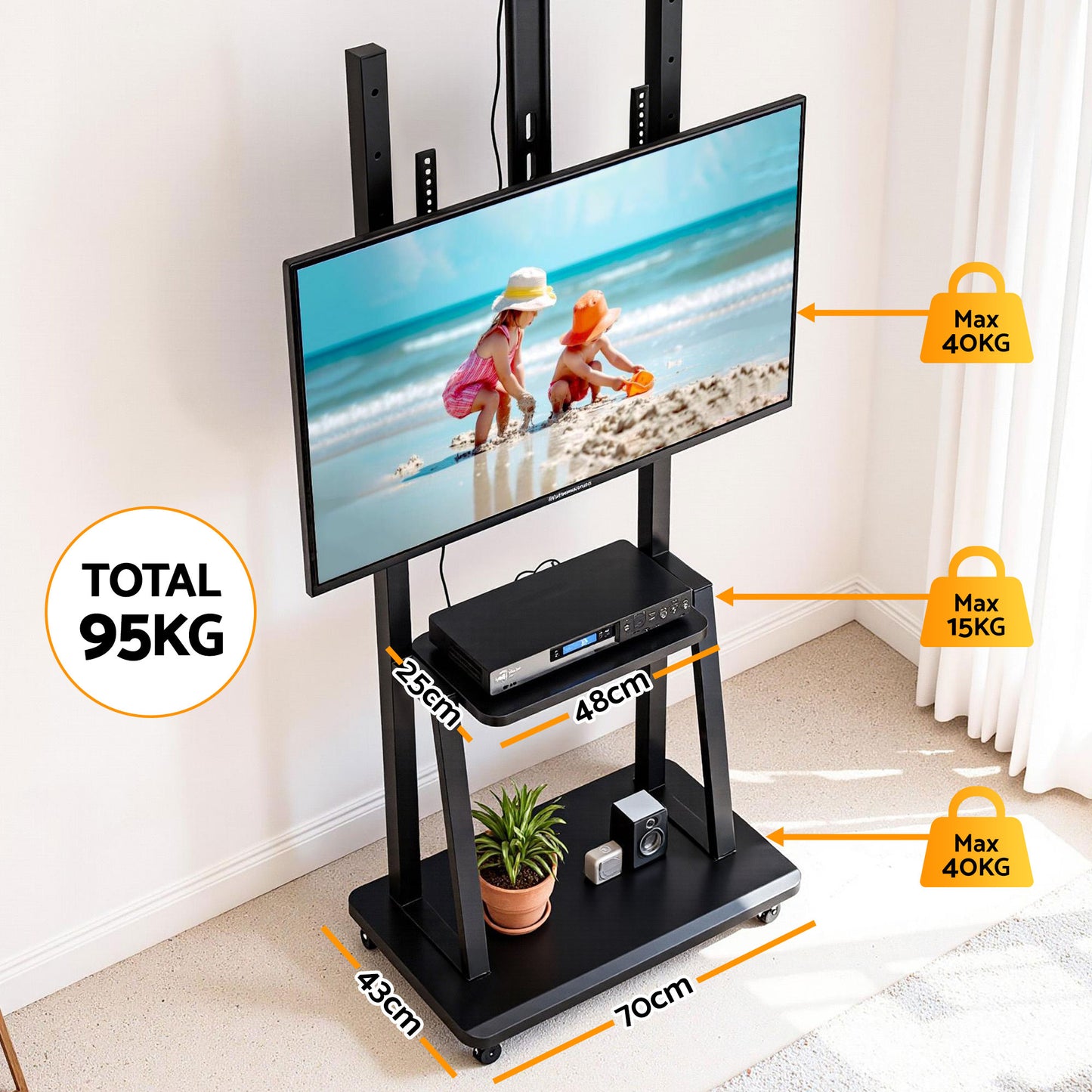 TV Stand 32-70" Universal Mobile Adjustable Height TV Stand with Wheels