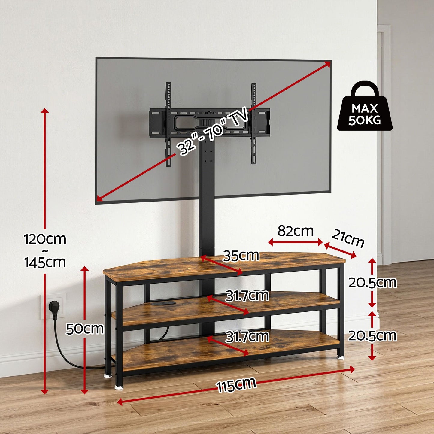 Corner TV Stand 32-70" w/ Mount LED Lights & Power Outlet Space Saving