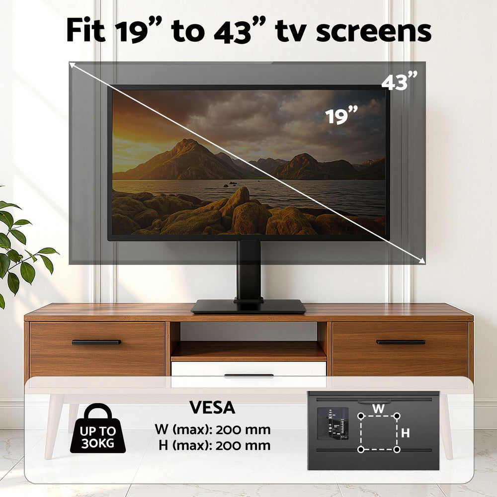 TV Stand Bracket for 19 - 43 inch TVs Table Top Desktop Universal Swivel