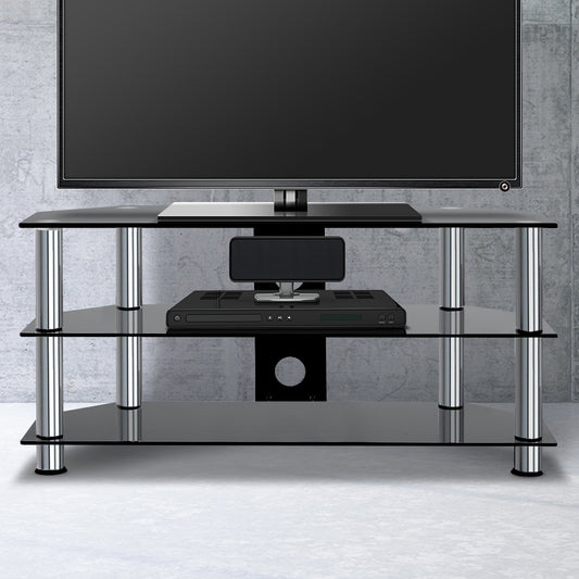 Keld 100cm TV Stand Entertainment Unit Media Cabinet Tempered Glass 3 Tiers - Black