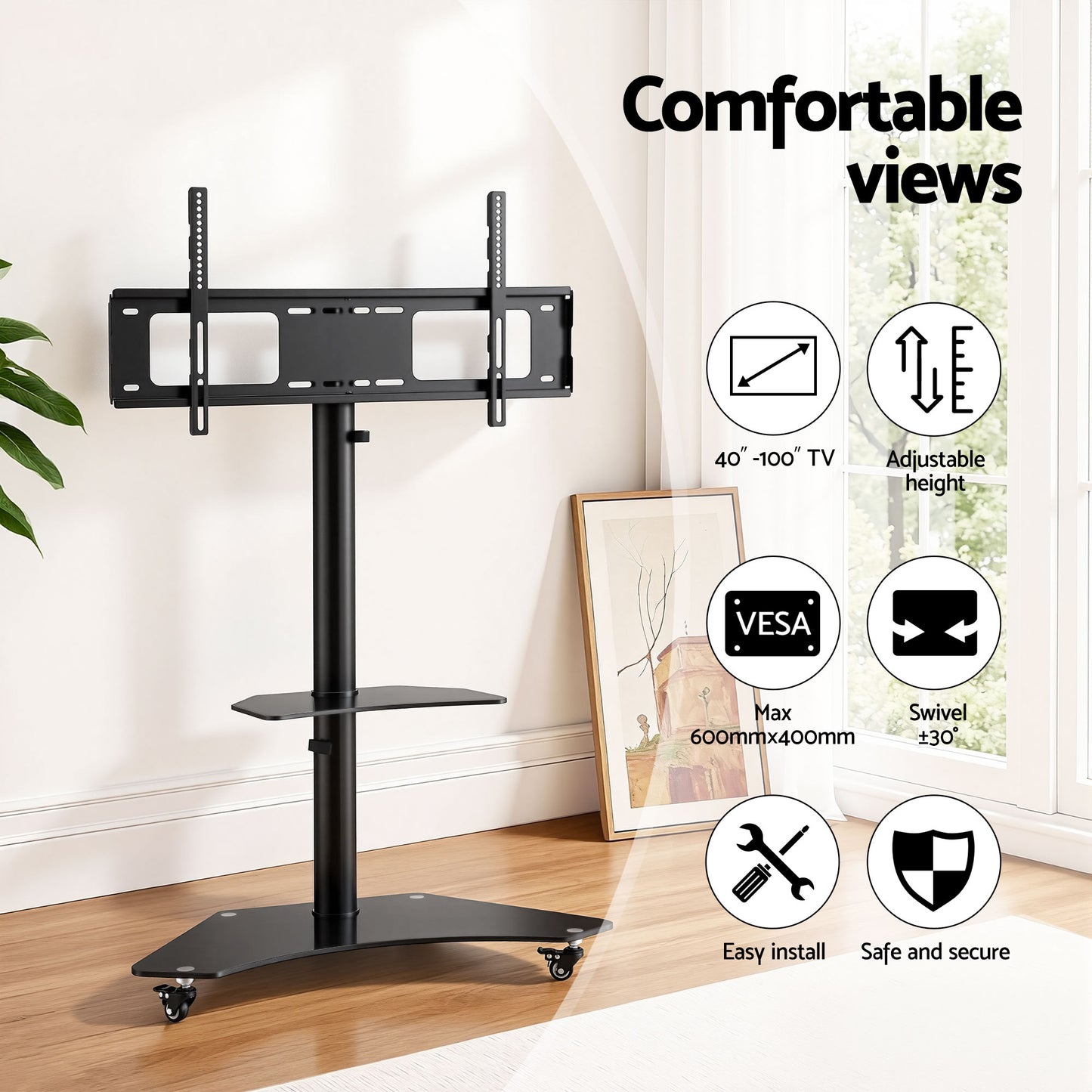 40-100" TV Stand Mount Bracket Universal Adjustable Height with Wheels