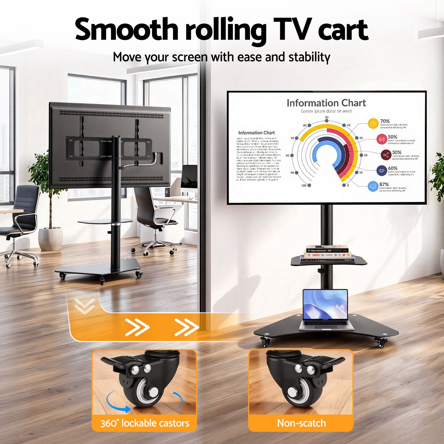 40-100" TV Stand Mount Bracket Universal Adjustable Height with Wheels