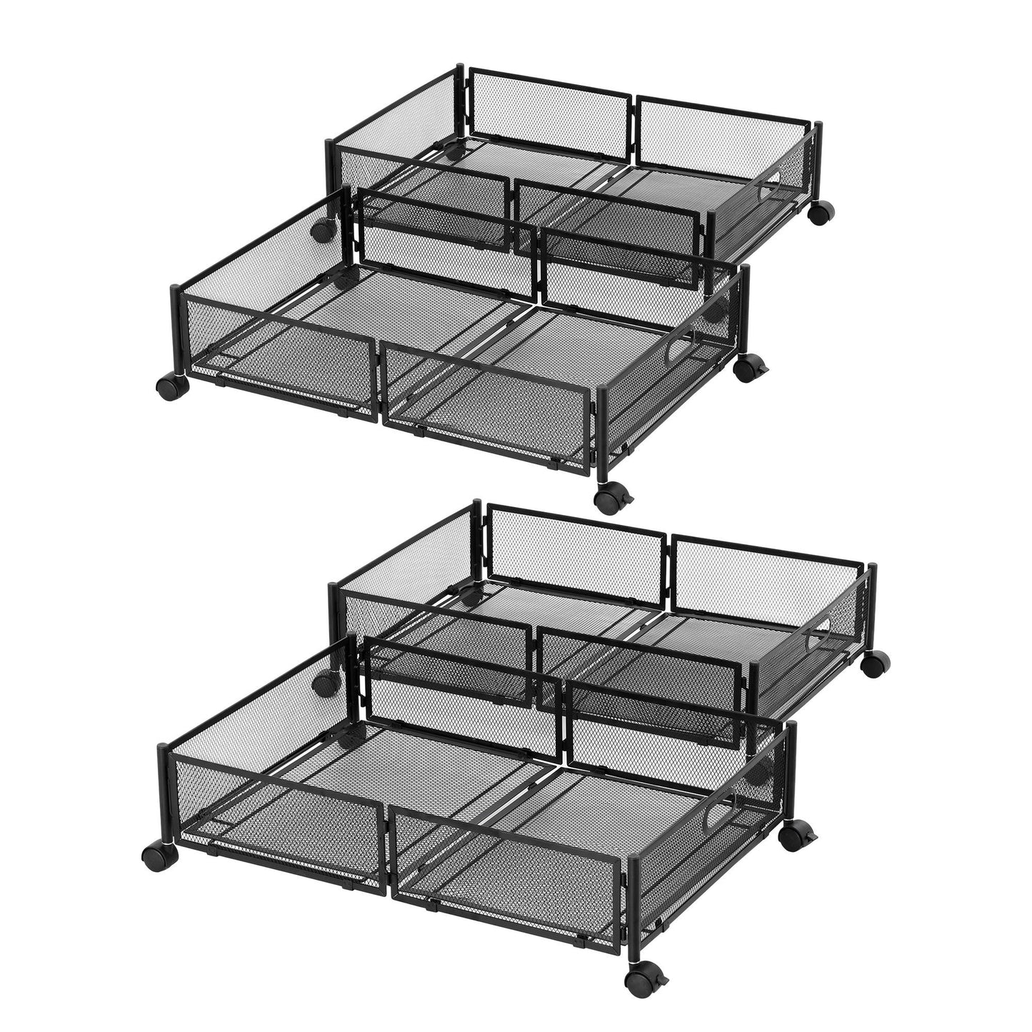 Set of 4 Under Bed Storage Containers Metal Boxes Quilt Organiser with Wheels