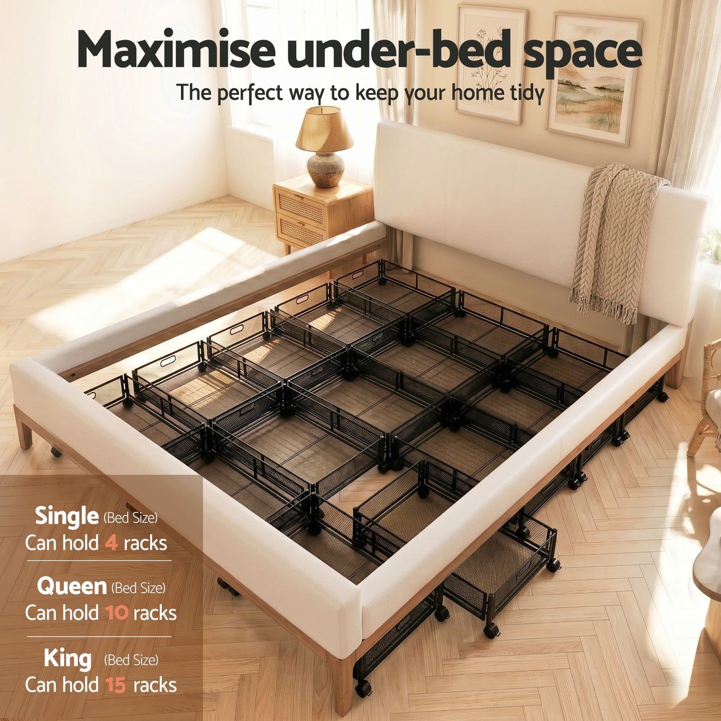 Set of 4 Under Bed Storage Containers Metal Boxes Quilt Organiser with Wheels