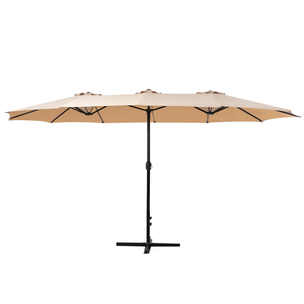 4.57m Kihei Outdoor Umbrella Twin Beach Garden Sun Shade with Base - Beige