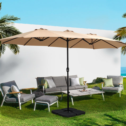 4.57m Kihei Outdoor Umbrella Twin Beach Garden Sun Shade with Base - Beige