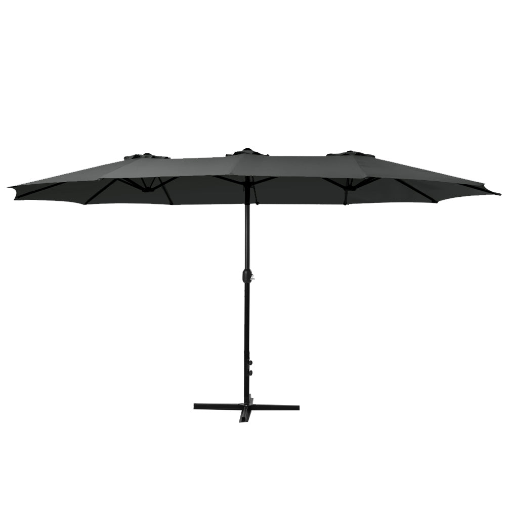 4.57m Kihei Outdoor Umbrella Twin Beach Garden Sun Shade with Base - Black