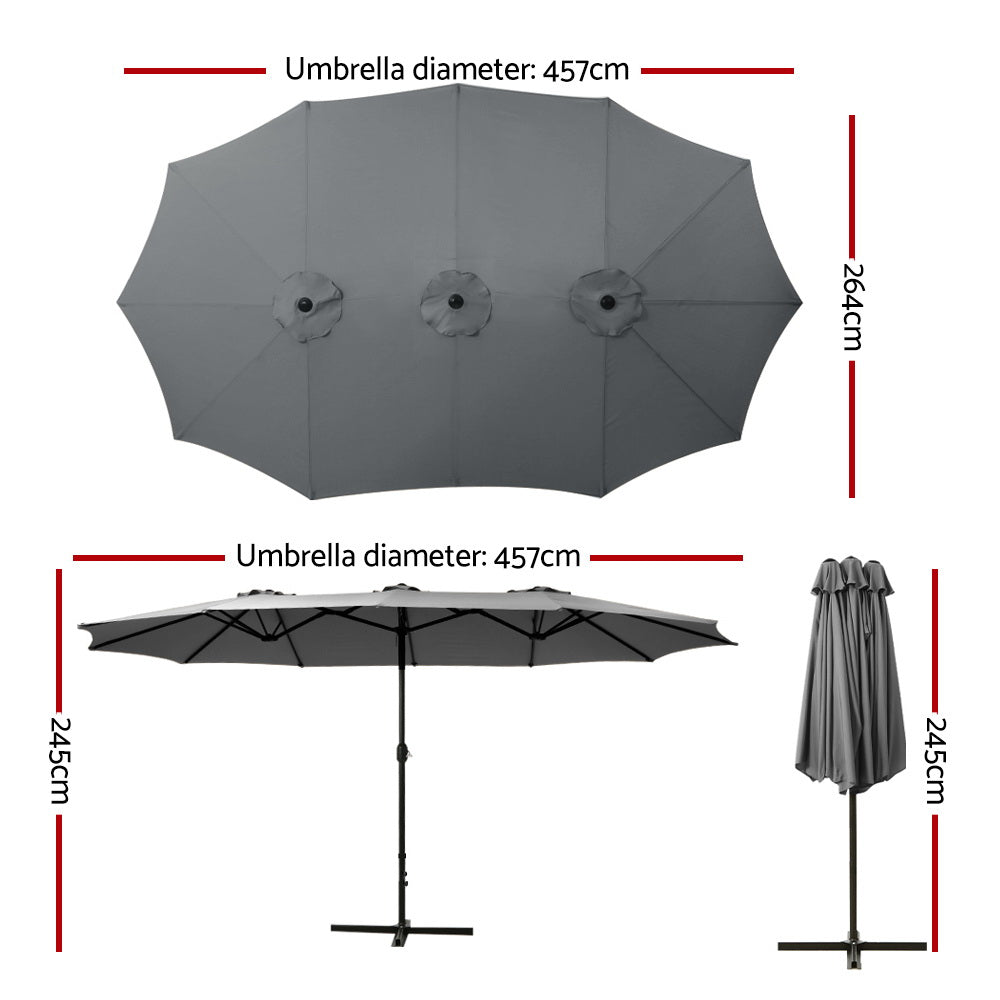 4.57m Kihei Outdoor Umbrella Twin Beach Garden Sun Patio with Base - Charcoal