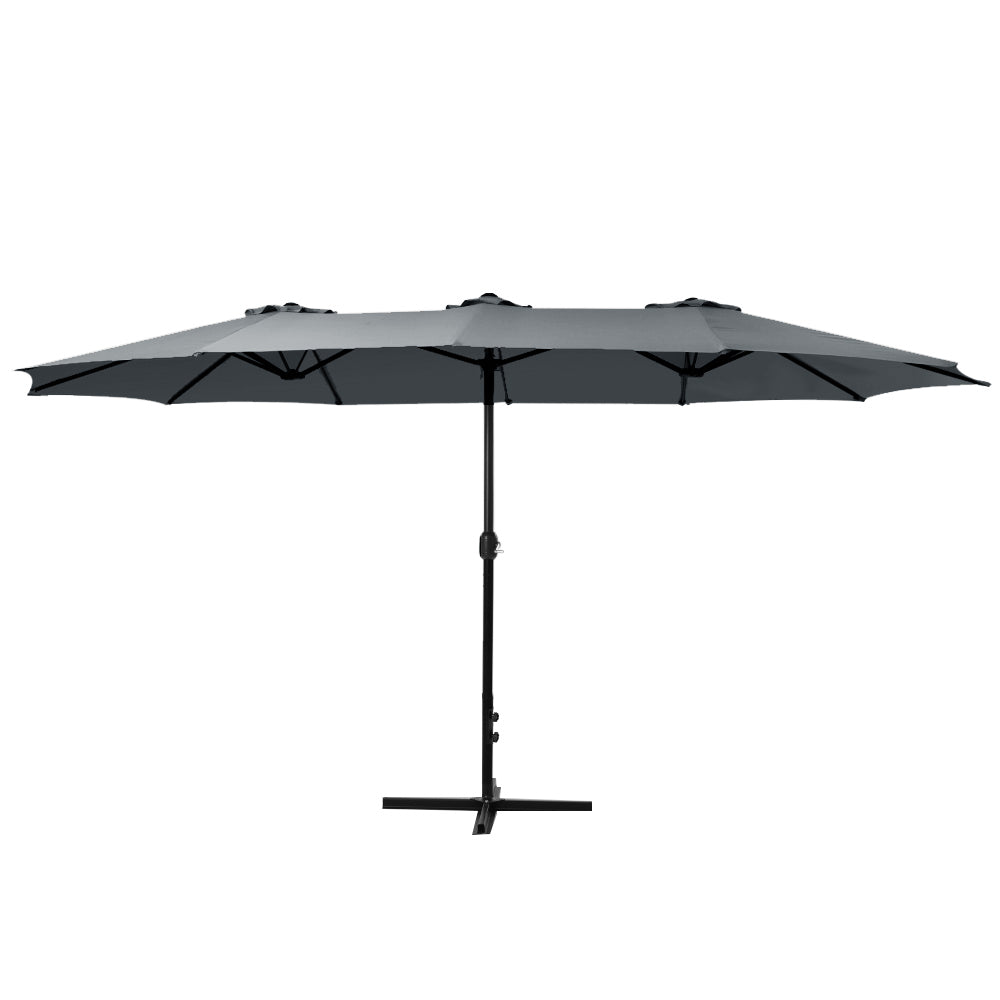 4.57m Kihei Outdoor Umbrella Twin Beach Garden Sun Patio with Base - Charcoal