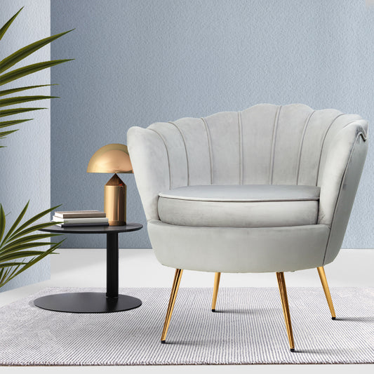Mirabell Accent Velvet Shell Back Seat Lounge Armchair - Grey