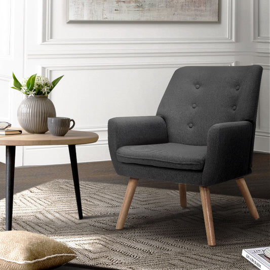 Audene Fabric Armchair Tufted Button Design - Charcoal