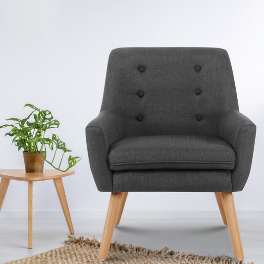 Audene Fabric Armchair Tufted Button Design - Charcoal