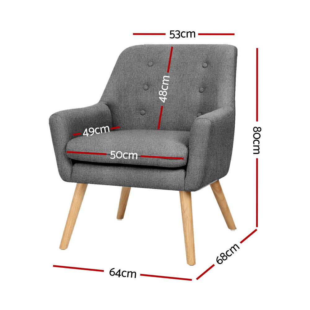 Set of 2 Audene Armchair Lounge Chair Accent Tub Chair - Grey