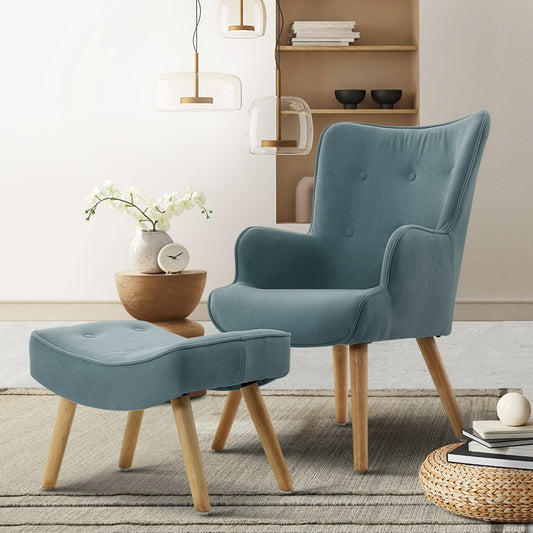 Marlyn Accent Fabric Ottoman Lounge Chair - Blue