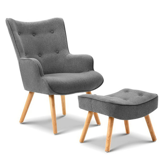 Marlyn Accent Fabric Ottoman Lounge Chair - Grey