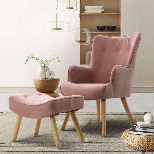Marlyn Accent Fabric Ottoman Lounge Chair - Pink