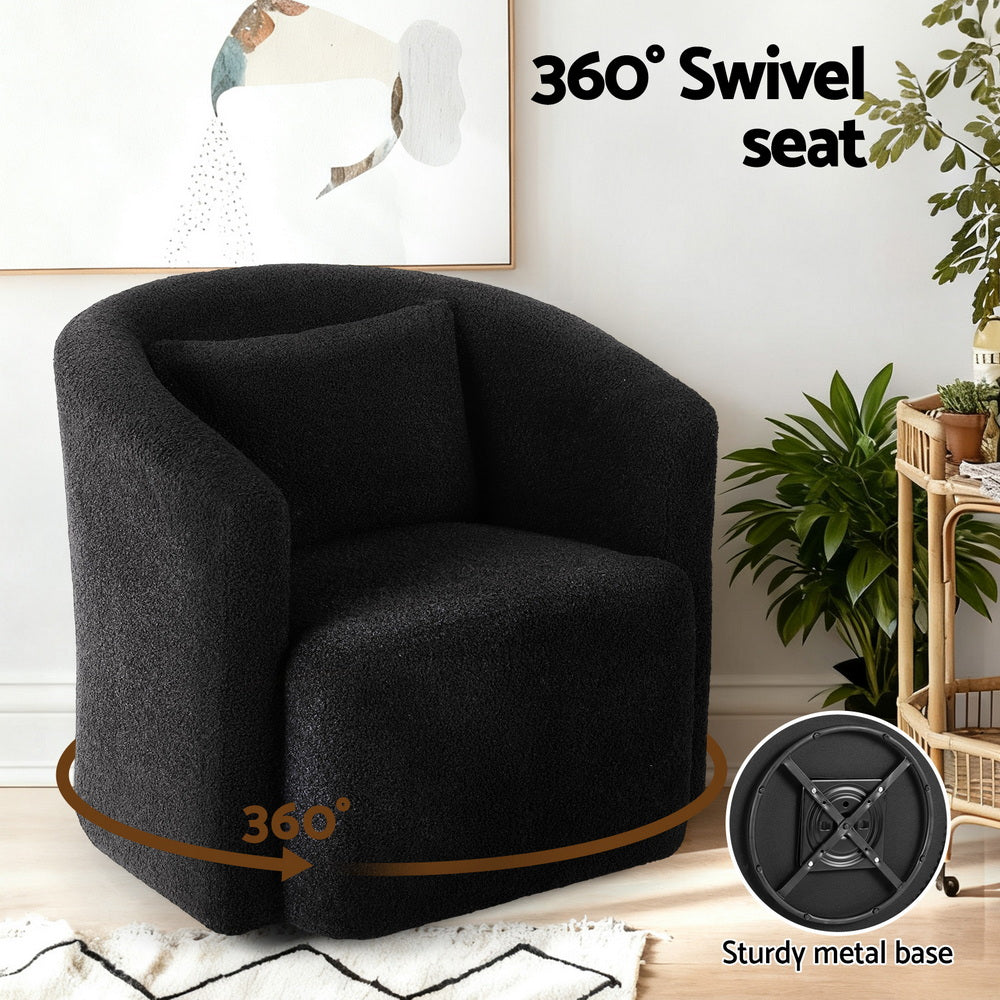 Marilla Round Swivel Armchair Sherpa Fleece - Black